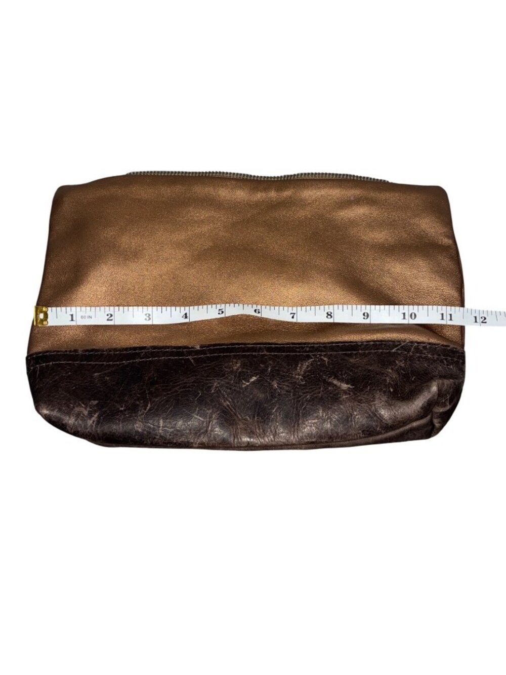 Rough & Tumble Metallic Bronze Leather Pouch With Zipper Closure & Interior Pock - Picture 7 of 8